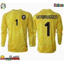 Camisa de Futebol Holanda Bart Verbruggen #1 Goleiro Equipamento Secundário Europeu 2024 Manga Comprida